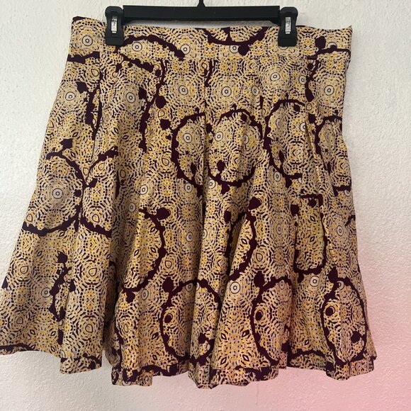 Womens New Francis Benedict Skirt Sz L Yellow Purple 100%Cotton - Picture 2 of 8